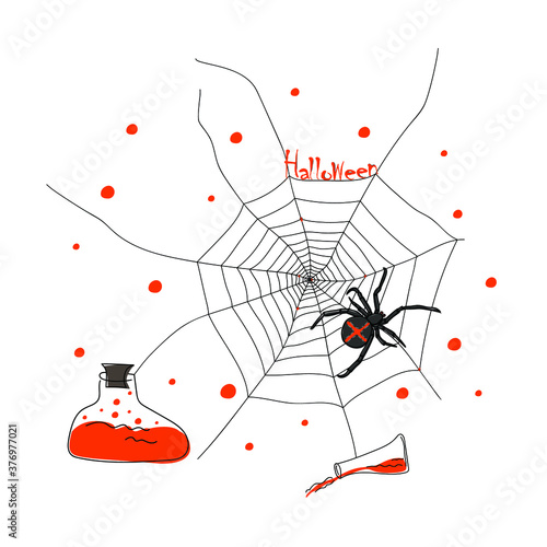 Halloween composition. All attributes for the holiday are drawn by hand. Isolated. Line graphics. Vector illustration.