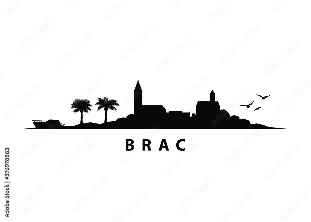 Brac Island Croatia Skyline Black Shape Silhouette Vector Graphic 