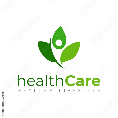Heath Care logo template. Lifestyle vector design. Wellness logotype. Leaf logo.
