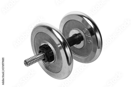 collapsible dumbbell with 5 kg pancakes isolated on white background