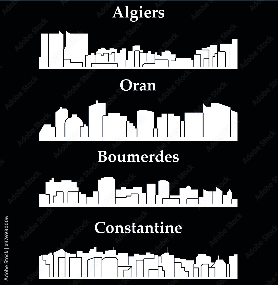 Fototapeta premium Set of 4 City silhouette in Algeria ( Algiers, Oran, Constantine, Boumerdes )