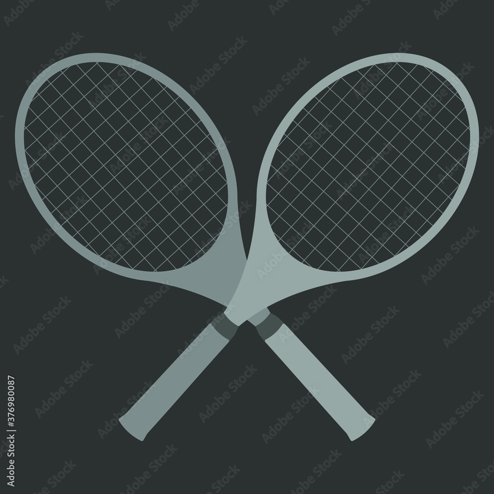 Two crossed tennis rackets on a black background Two crossed tennis rackets on a black background