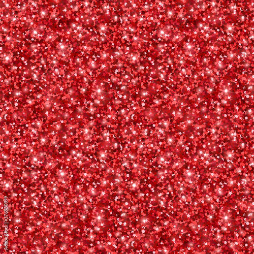 Red Glitter Seamless Pattern Texture. Vector illustration. Seamless Sequins Pattern. Lights and Sparkles. Glowing New Year or Christmas Backdrop. Red Dust.