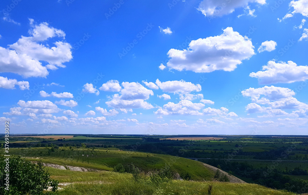 The vastness of the fields on a summer day. Blue sky with few clouds. The vastness of the fields on a summer day. Blue sky with few clouds.
