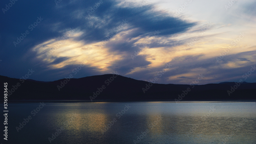 the sunset on the lake Turgoyak