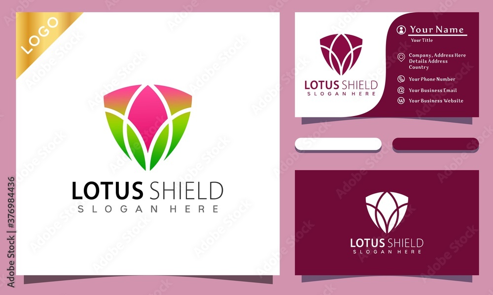 Flower Lotus Shield logo design vector illustration, minimalist elegant, modern company business card template