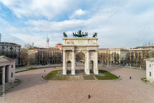 Triumphal arch with bas-reliefs & statues, built by Luigi Cagnola on the request of Napoleon in Milan photo