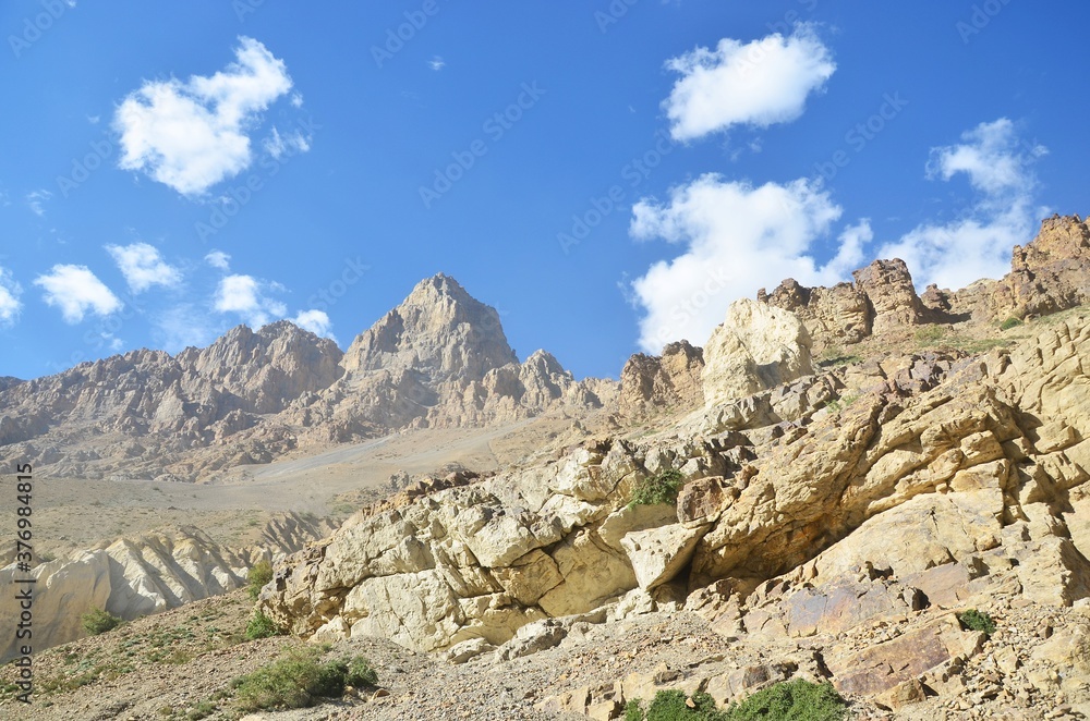 mountain landscape with blue sky and clouds