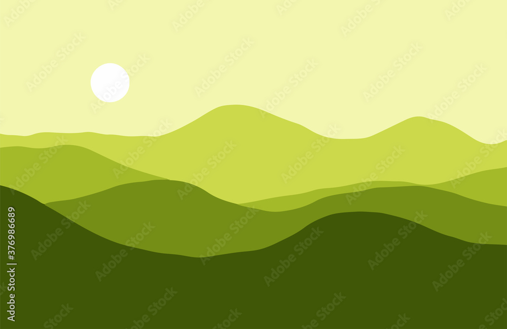 Mountains in the haze at sunset - Vector illustration