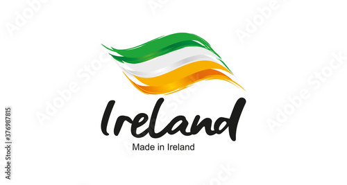 Made in Ireland handwritten flag ribbon typography lettering logo label banner