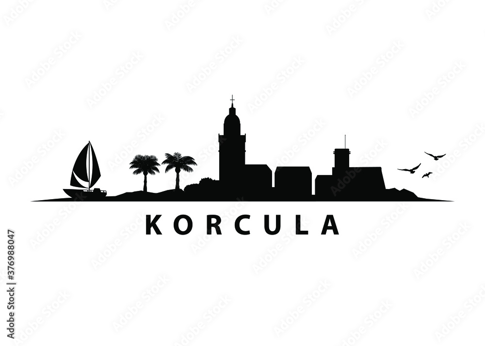 Korcula Island Croatia Skyline Landscape Black Shape Vector Silhouette Graphic Vector