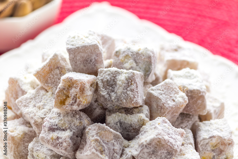 Traditional Turkish Delight. Clean background, traditional presentation. Traditional Turkish Delight. Clean background, traditional presentation.
