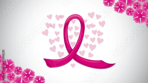 breast cancer campaign animation with ribbon and flowers photo