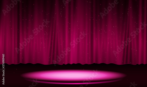 Curtain with scene. Smooth light effect for perfect backdrop.