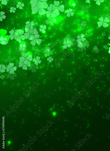 Shiny shamrock background with sparkle and bokeh