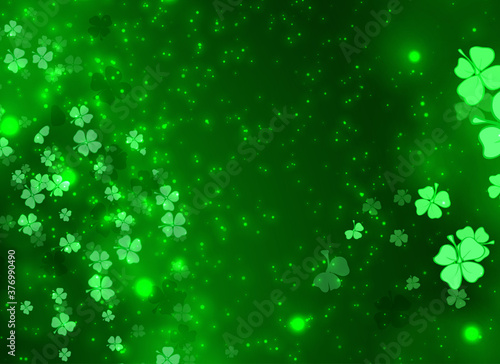 Shiny shamrock background with sparkle and bokeh