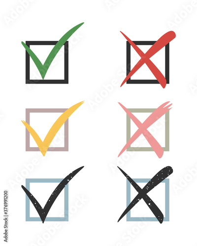 Set of check mark icons. Colorful design elements