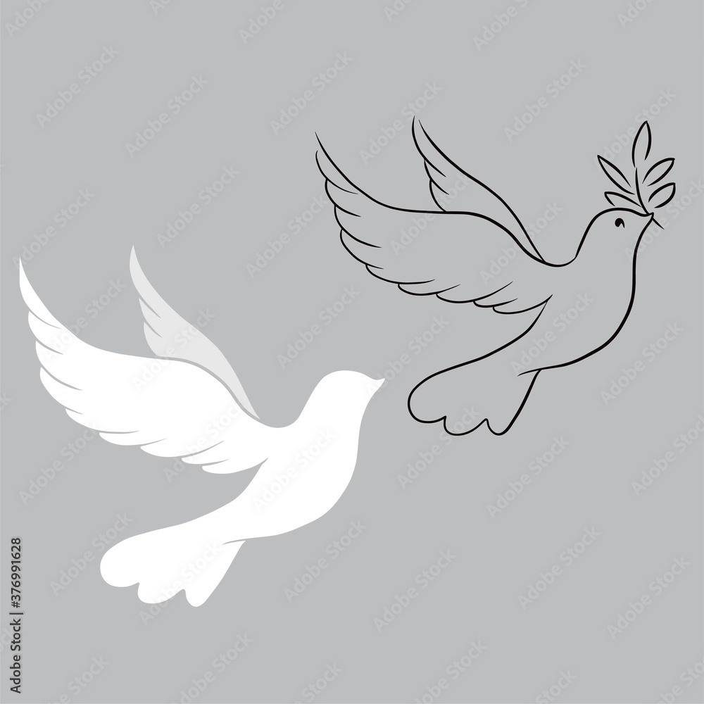 Obraz premium Hand-drawing silhouette background collection. Vector dove. Element for design.