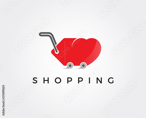 minimal love shopping logo template - vector illustration