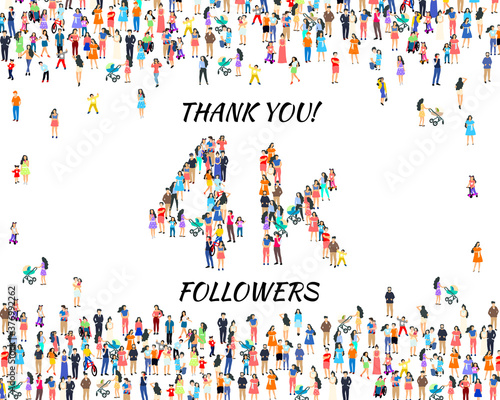 Thank you followers peoples, 4k online social group, happy banner celebrate, Vector