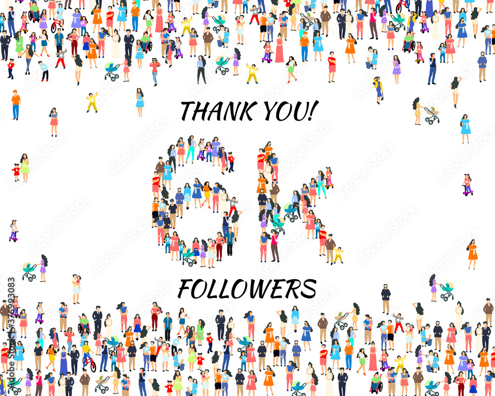 Thank you followers peoples, 6k online social group, happy banner celebrate, Vector Thank you followers peoples, 6k online social group, happy banner celebrate, Vector