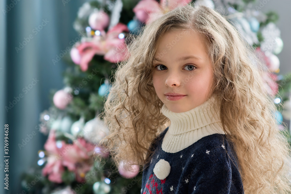 Portrait of cute child girl looking at camera. Christmas time. Portrait of cute child girl looking at camera. Christmas time.