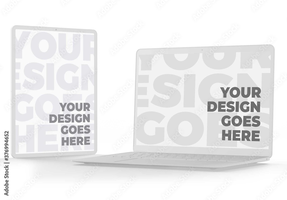 Horizontal Tablet and Laptop Computer Isolated on White Background with ...