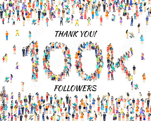 Thank you followers peoples, 100k online social group, happy banner celebrate, Vector