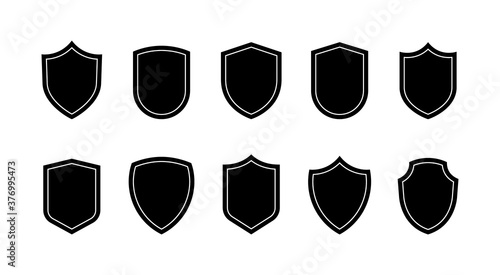 Shield badges set. Emblems template for prottection, sport club, military and security coat of arms. Vector illustration