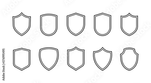 Shield line badges set. Emblems template for prottection, sport club, military and security coat of arms. Vector illustration photo
