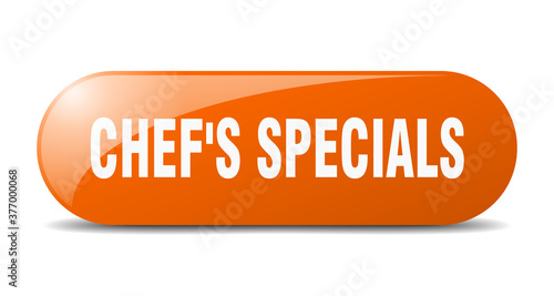 chef's specials button. sticker. banner. rounded glass sign