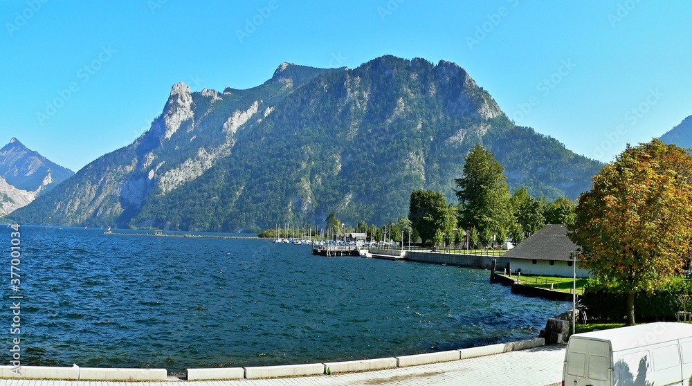 Austrian Alps-view of the lake Traunsee from town Ebensee