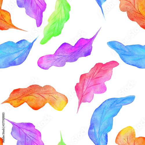 Watercolor pattern with leaves. Autumn illustration. Poster.