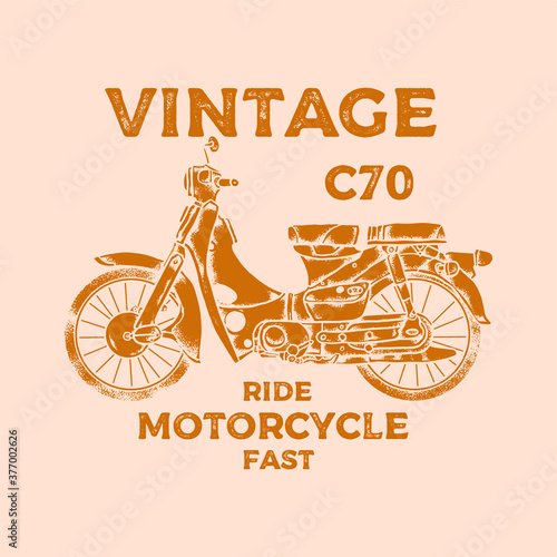 illustration of a vintage old retro motorcycle honda c70