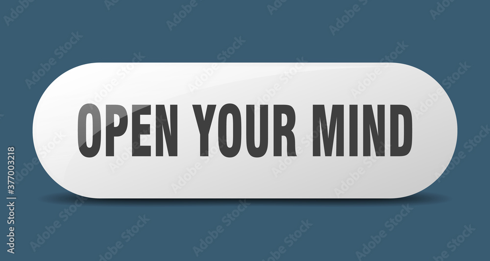 open your mind button. sticker. banner. rounded glass sign