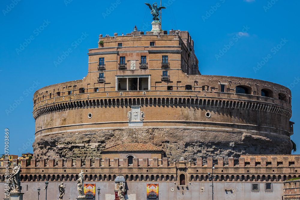 Castle of the Holy Angel (Saint Angelo Castle). Originally built in the second century as a mausoleum for Emperor Hadrian, Castel Sant'Angelo later transformed into a large castle. Rome. Italy.