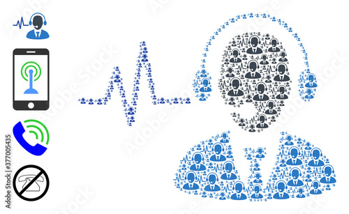Vector operator sound signal composition is made from repeating recursive operator sound signal pictograms. Recursive mosaic of operator sound signal. Some other icons are present in this vector.