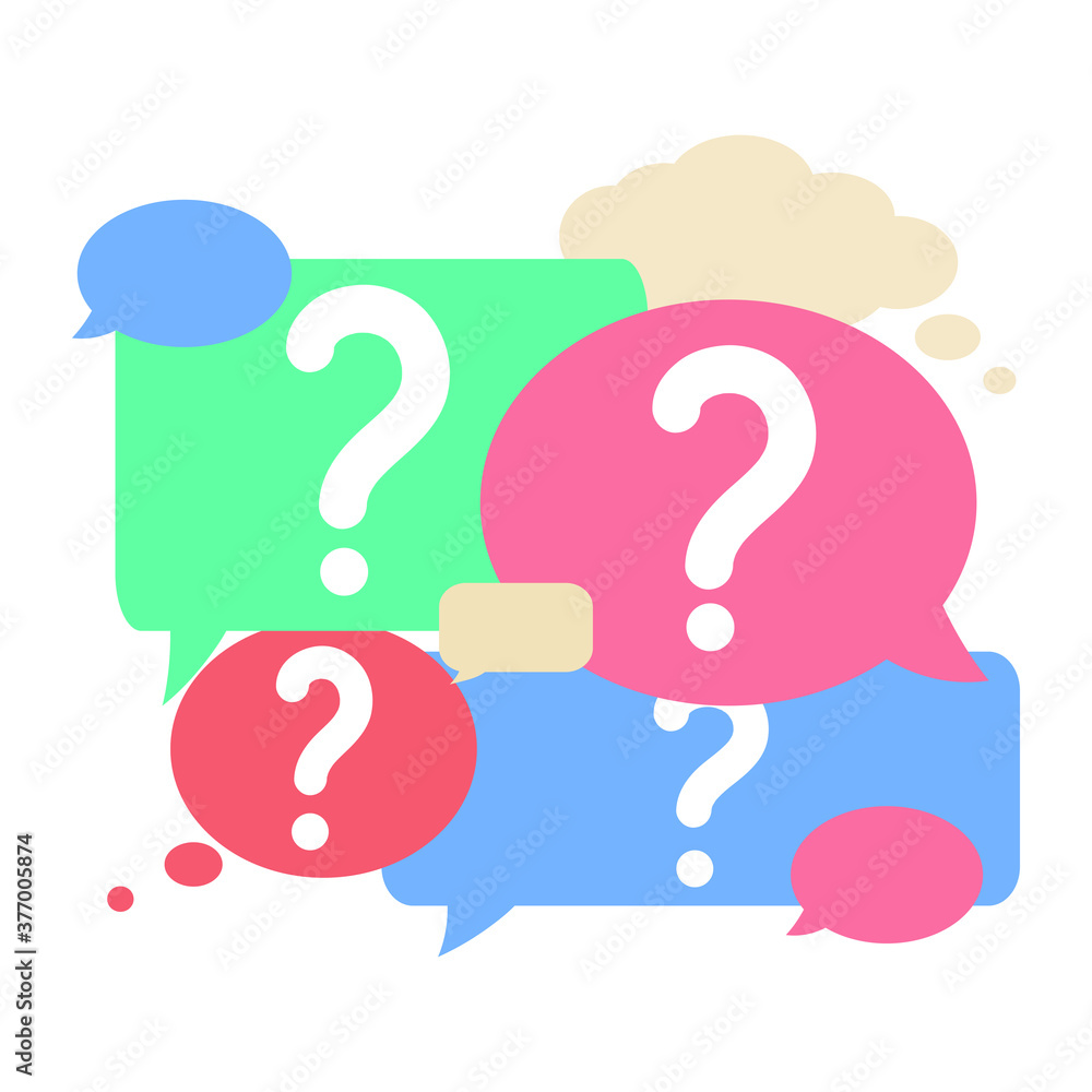 Set of Question Marks with speech bubbles isolated on white. Dialogue concept.