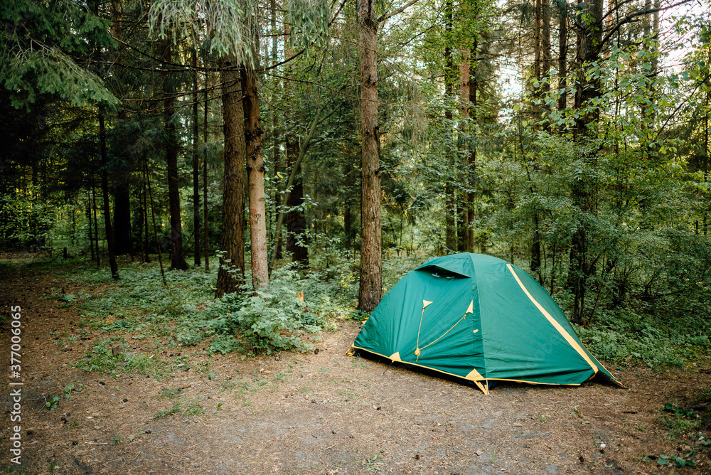 camping and tourist tent in the forest