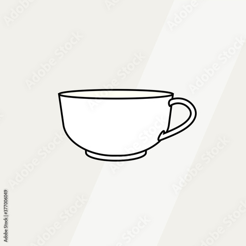Tea cup simple form vector illustration. Vector line illustration isolated mug logo icon cafe menu banner flayer. Tea cup logo coffee shop. Silhouette tea cup demitasse coffee mug isolated background