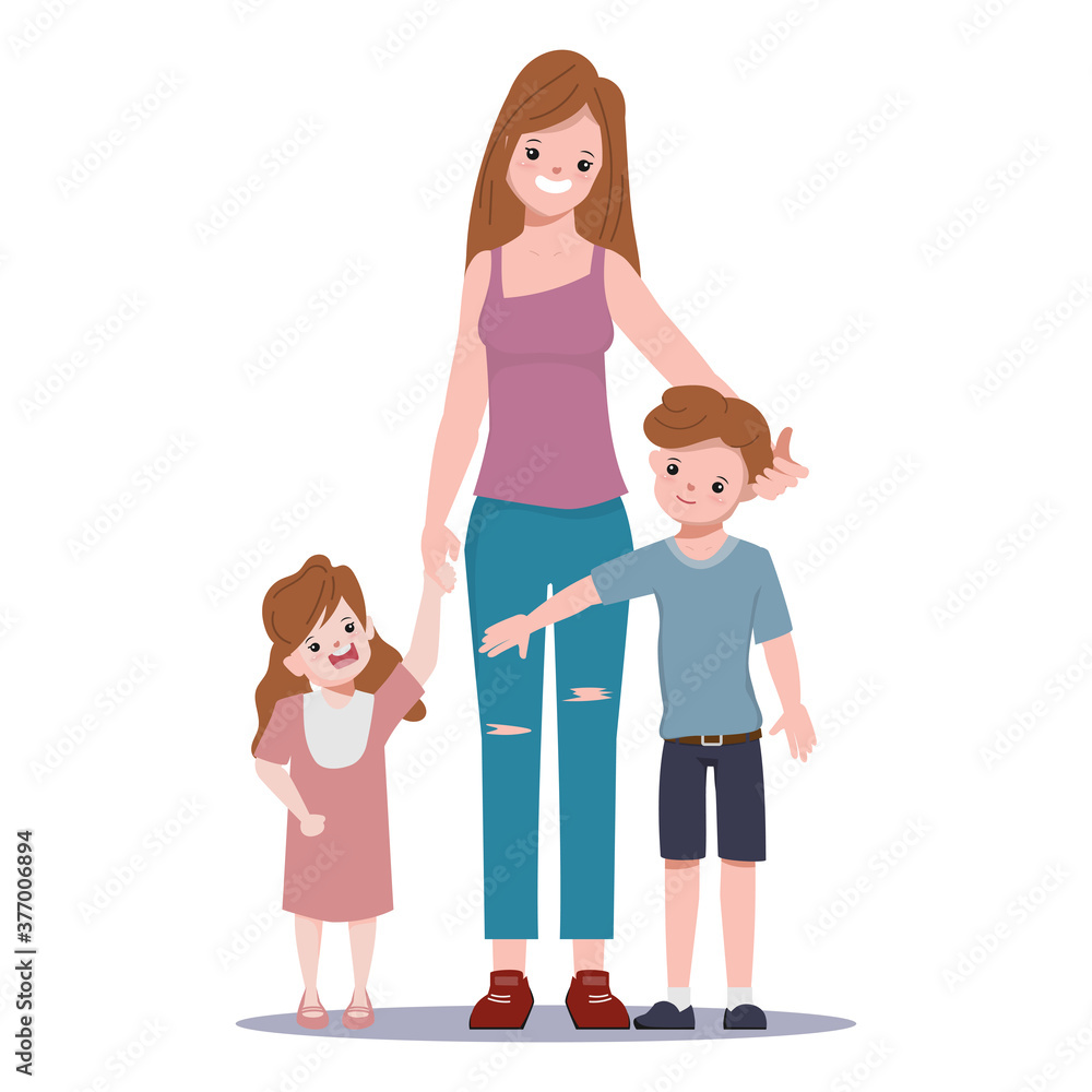 Stay with Family people character. Mother's day concept with son and daughter. Stay with Family people character. Mother's day concept with son and daughter.