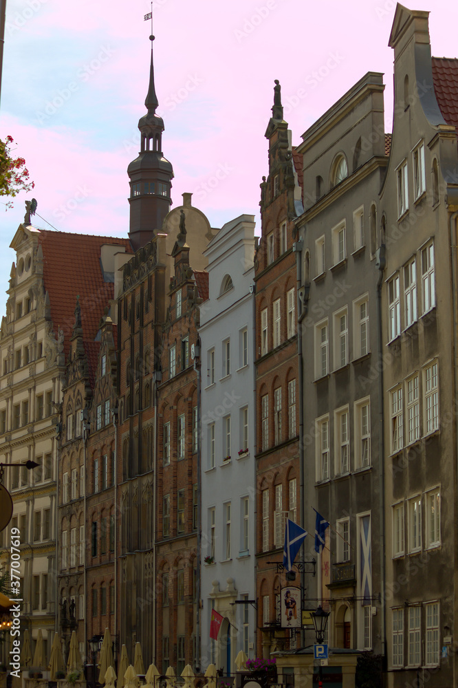 Gdansk, North Poland : Closeup of colorful polish medieval architecture building built closely next to each other