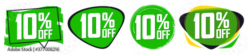Set Sale 10% off banners, discount tags design template, extra promo, vector illustration