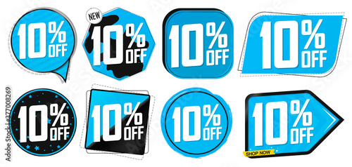 Set Sale 10% off banners, discount tags design template, extra promo, vector illustration