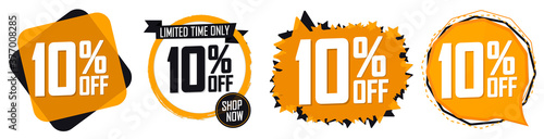 Set Sale 10% off banners, discount tags design template, extra promo, vector illustration