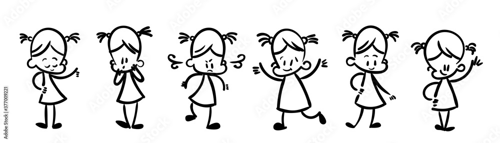 Collection of happy cartoon kids, lined hand drawn doodle outline style Collection of happy cartoon kids, lined hand drawn doodle outline style