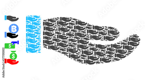 Vector petition hand collage is composed of scattered recursive petition hand items. Recursive collage for petition hand. Some other icons are present in this vector.