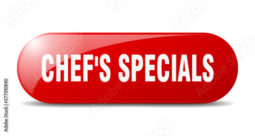 chef's specials button. sticker. banner. rounded glass sign