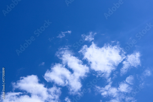 Blue sky with white fluffy clouds. Heaven.