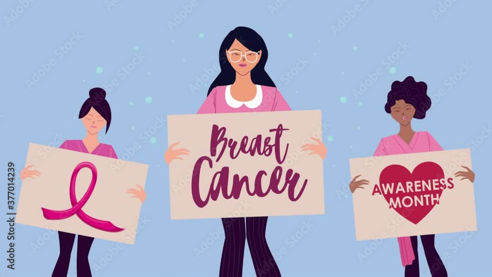 breast cancer campaign animation with interracial girls lifting banners breast cancer campaign animation with interracial girls lifting banners